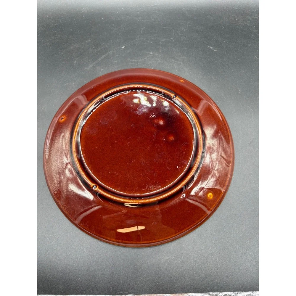 Vintage Pottery Mirror Brown Drip Glaze Saucer Plate Mahogany‎ Oven Proof